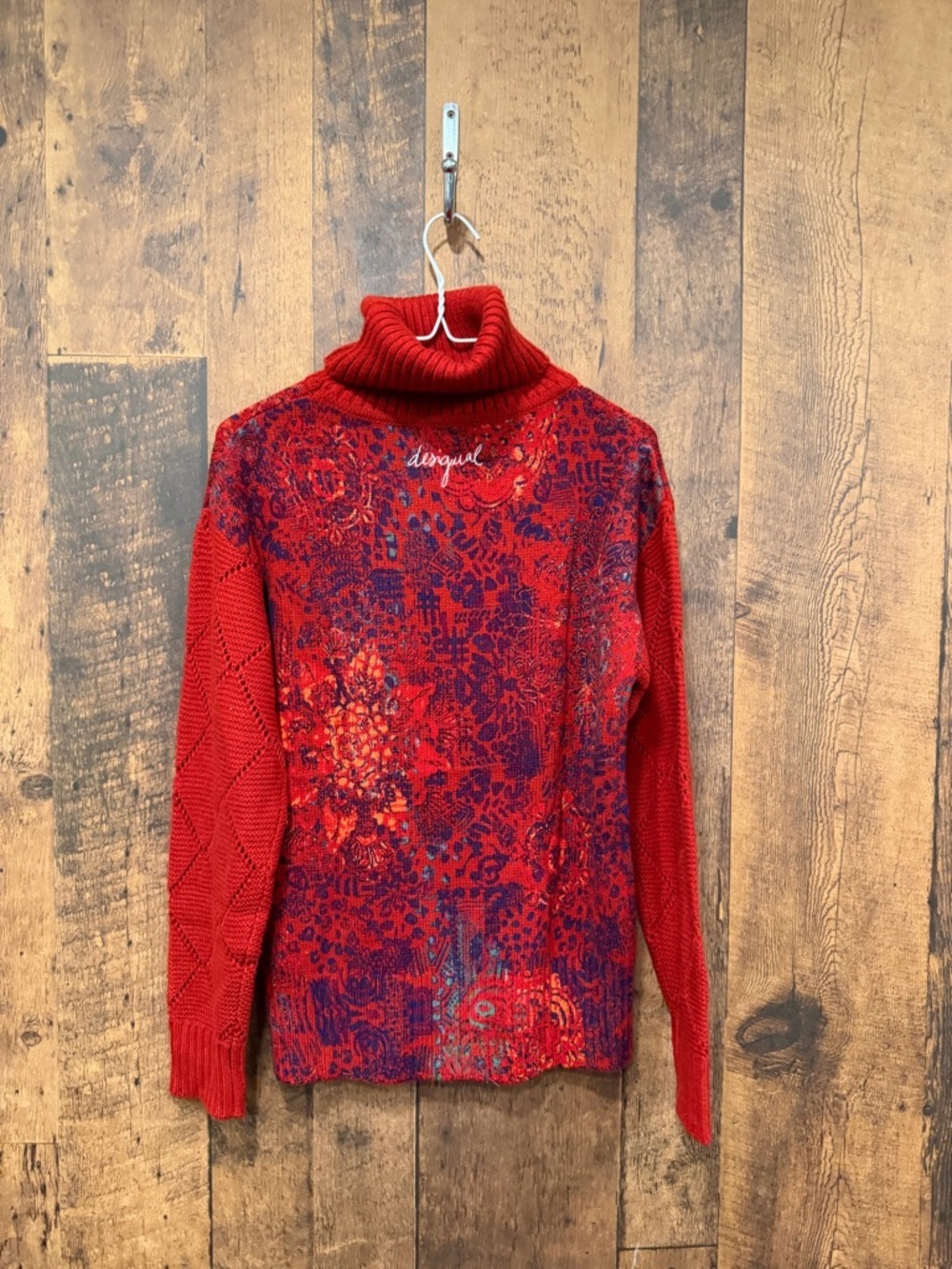 desigual turtle neck red knit medium EUC - Picture 3 of 5